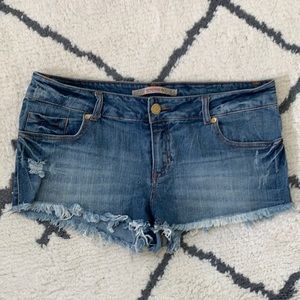 Distressed jean shorts